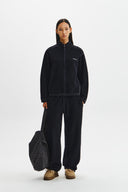BOUCLE TEXTURE KNIT ZIP UP IN DARK NAVY