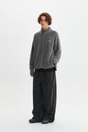 BOUCLE TEXTURE KNIT ZIP UP IN GRAY