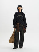 MATIN SLEEVE GRAPHIC SHEER KNIT PULLOVER IN BLACK