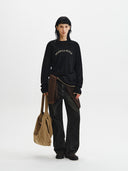 MATIN SLEEVE GRAPHIC SHEER KNIT PULLOVER IN BLACK