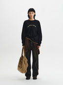 MATIN SLEEVE GRAPHIC SHEER KNIT PULLOVER IN BLACK