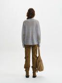 MATIN SLEEVE GRAPHIC SHEER KNIT PULLOVER IN GREY
