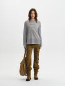 MATIN SLEEVE GRAPHIC SHEER KNIT PULLOVER IN GREY
