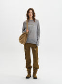MATIN SLEEVE GRAPHIC SHEER KNIT PULLOVER IN GREY