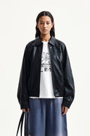 SMALL LOGO FAUX LEATHER ZIP UP JUMPER IN BLACK image 6
