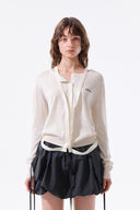 STRING DETAIL KNIT CARDIGAN IN CREAM image 13