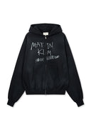 VINTAGE WASHED GRAFFITI HOODY ZIP UP IN BLACK image 12