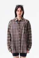 MIXED CHECK OVER FIT SHIRT IN BROWN image 18