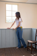 FLOWER PATTERN FLARE DENIM PANTS IN BLUE image 8