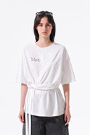 TIE DETAIL DRAPED LOGO TOP IN WHITE image 6