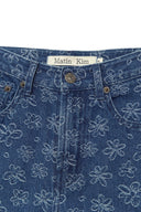 FLOWER PATTERN FLARE DENIM PANTS IN BLUE image 14