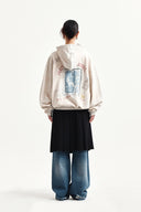 VINTAGE WASHED GRAFFITI HOODY ZIP UP IN BEIGE image 7