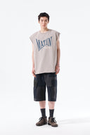 RAW EDGE CUT OUT SLEEVELESS TOP FOR MEN IN BEIGE image 20