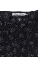 FLOWER PATTERN FLARE DENIM PANTS IN BLACK image 15