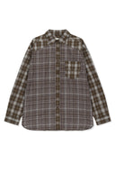 MIXED CHECK OVER FIT SHIRT IN BROWN image 12