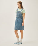 W DENIM OVERALL MIDI SKRT IN BLUE