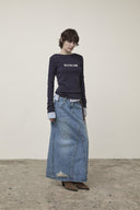 DAMAGE POINT LONG DENIM SKIRT IN BLUE image 19