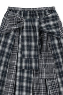 MIXED CHECK SLEEVE TIE FLARE SKIRT IN NAVY image 3