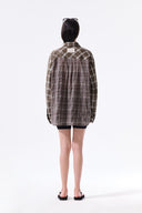 MIXED CHECK OVER FIT SHIRT IN BROWN image 8