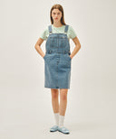 W DENIM OVERALL MIDI SKRT IN BLUE