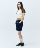 W STRAIGHT DENIM MINI SKIRT IN DARK BLUE