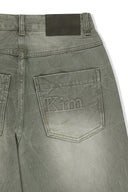 BACK LOGO WASHED DENIM PANTS IN KHAKI image 6