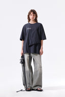 TIE DETAIL DRAPED LOGO TOP IN CHARCOAL GREY image 10