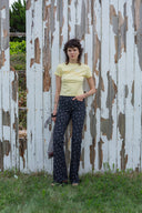 FLOWER PATTERN FLARE DENIM PANTS IN BLACK image 7