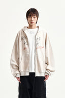 VINTAGE WASHED GRAFFITI HOODY ZIP UP IN BEIGE image 10