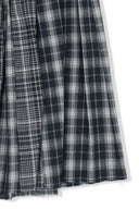 MIXED CHECK SLEEVE TIE FLARE SKIRT IN NAVY image 4