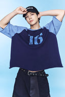 RAW EDGE RAGLAN TOP IN NAVY image 1