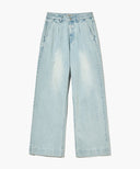 W LOW-WAIST TUCK WIDE DENIM PANTS IN LIGHT BLUE image 6