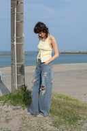 LAYERED BUTTON HALTER NECK TOP IN LIGHT YELLOW image 9