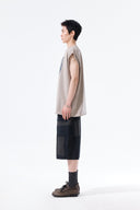 RAW EDGE CUT OUT SLEEVELESS TOP FOR MEN IN BEIGE image 18
