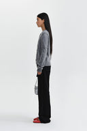 CASHMERE BLENDED CUTLINE ROUND CARDIGAN IN GRAY