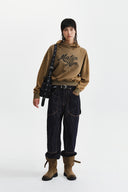 WASHED CALLIGRAPHY LOGO HOODY TOP IN KHAKI