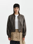 CROP LEATHER BLOUSON IN BROWN