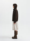 中性高領麂皮拉鍊夾克 (UNI HIGHNECK SUEDE JUMPER) 褐色