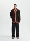 中性高領麂皮拉鍊夾克 (UNI HIGHNECK SUEDE JUMPER) 褐色