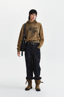 WASHED CALLIGRAPHY LOGO HOODY TOP IN KHAKI