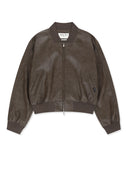 CROP LEATHER BLOUSON IN BROWN