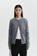 CASHMERE BLENDED CUTLINE ROUND CARDIGAN IN GRAY