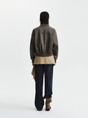 CROP LEATHER BLOUSON IN BROWN