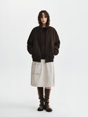 中性高領麂皮拉鍊夾克 (UNI HIGHNECK SUEDE JUMPER) 褐色