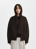 中性高領麂皮拉鍊夾克 (UNI HIGHNECK SUEDE JUMPER) 褐色
