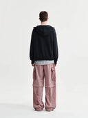 RAW CUT APPLIQUE HOODY ZIP UP IN CHARCOAL GREY