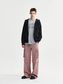 RAW CUT APPLIQUE HOODY ZIP UP IN CHARCOAL GREY