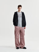 RAW CUT APPLIQUE HOODY ZIP UP IN CHARCOAL GREY