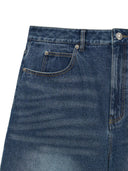 DESTROYED BERMUDA DENIM PANTS FOR MEN IN NAVY
