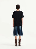DESTROYED BERMUDA DENIM PANTS FOR MEN IN NAVY